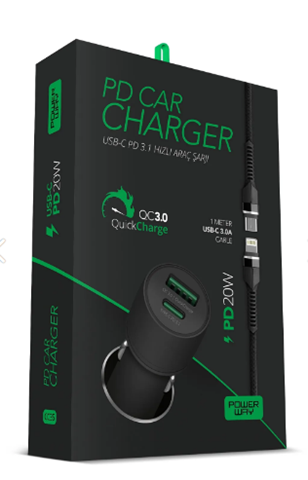 Powerway PD Car Charger Type-C To Lightning Quick Charge PD20W QC3.0