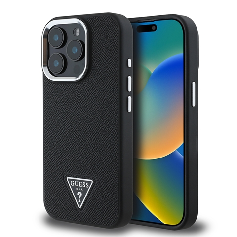 iPhone 13 Pro Max Guess Orjinal Lisanslı Msafe Şarj Özellikli Grained Triangle Kapak