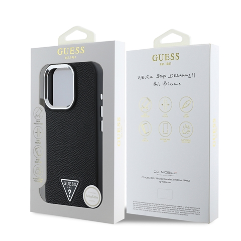 iPhone 13 Pro Max Guess Orjinal Lisanslı Msafe Şarj Özellikli Grained Triangle Kapak