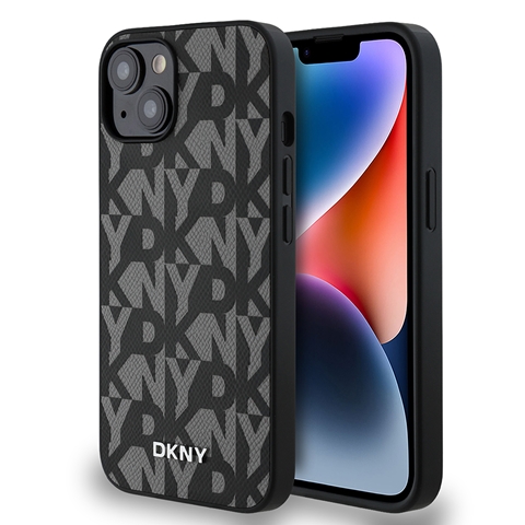 iPhone 14 DKNY Orjinal Lisanslı M-safe Şarj Özellikli 3D Yazılı Grid Pattern Kapak