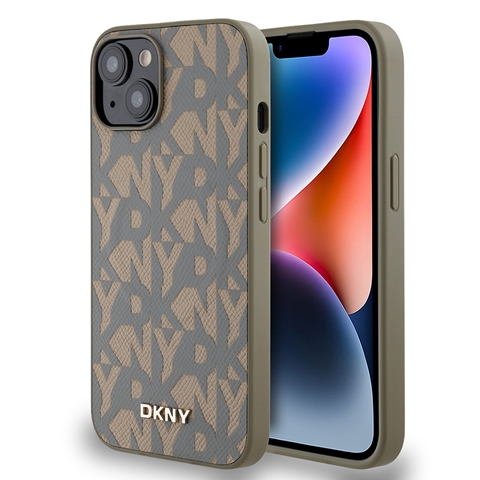 iPhone 14 DKNY Orjinal Lisanslı M-safe Şarj Özellikli 3D Yazılı Grid Pattern Kapak