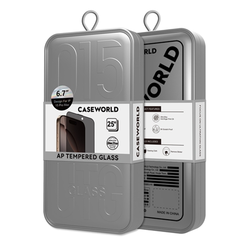 iPhone 15 Plus CaseWorld 0.25mm Privacy 3D Temperli Cam Ekran Koruyucu + Uygulama Aparatlı