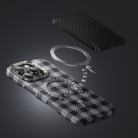 iPhone 15 Pro Max M-safe Şarj Özellikli Ekose Tasarımlı Benks ArmorVichy Kevlar Kapak