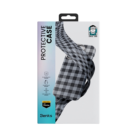 iPhone 15 Pro Max M-safe Şarj Özellikli Ekose Tasarımlı Benks ArmorVichy Kevlar Kapak