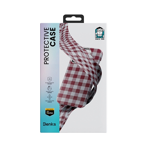 iPhone 15 Pro Max M-safe Şarj Özellikli Ekose Tasarımlı Benks ArmorVichy Kevlar Kapak