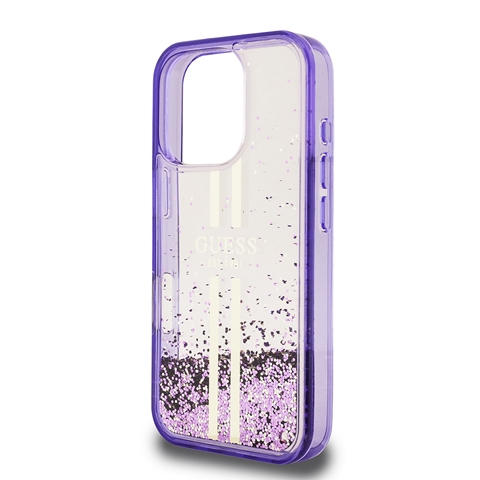 iPhone 16 Pro Max Guess Orjinal Lisanslı Transparan Sıvılı Simli Altın Çizgili Kapak