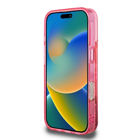 iPhone 16 Pro Max Guess Orjinal Lisanslı Transparan Sıvılı Simli Altın Çizgili Kapak