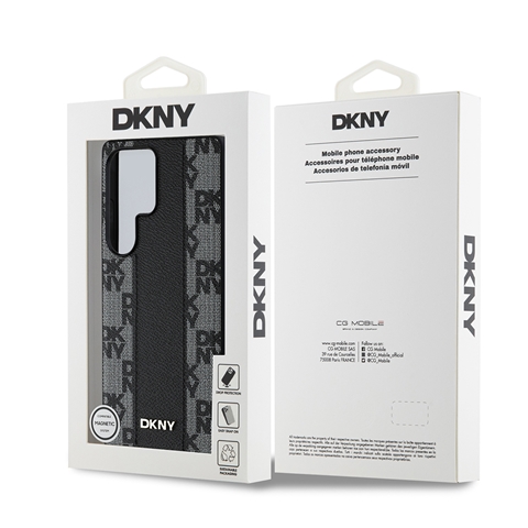 S25 Ultra DKNY Orjinal Lisanslı M-safe Şarj Özellikli 3D Yazılı Checkered Pattern Kapak