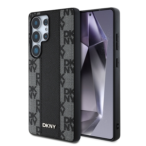 S25 Ultra DKNY Orjinal Lisanslı M-safe Şarj Özellikli 3D Yazılı Checkered Pattern Kapak