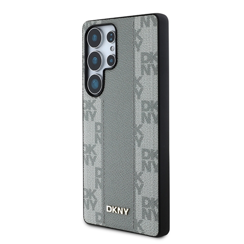 S25 Ultra DKNY Orjinal Lisanslı M-safe Şarj Özellikli 3D Yazılı Checkered Pattern Kapak