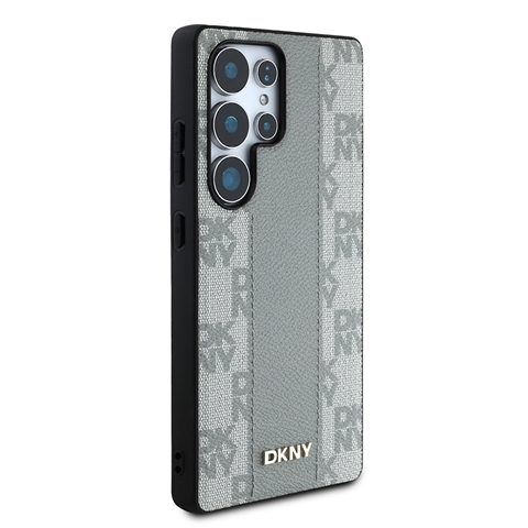 S25 Ultra DKNY Orjinal Lisanslı M-safe Şarj Özellikli 3D Yazılı Checkered Pattern Kapak