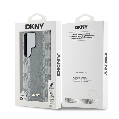 S25 Ultra DKNY Orjinal Lisanslı M-safe Şarj Özellikli 3D Yazılı Checkered Pattern Kapak