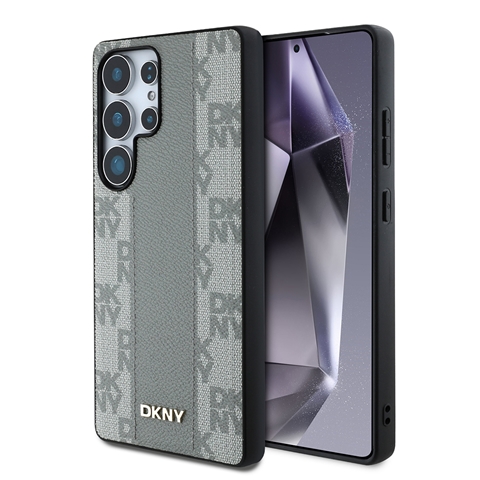S25 Ultra DKNY Orjinal Lisanslı M-safe Şarj Özellikli 3D Yazılı Checkered Pattern Kapak