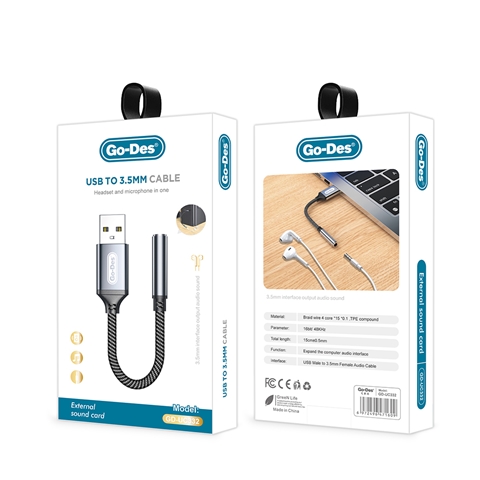 Go-Des GD-UC332 USB-A to 3.5mm Aux Çevirici Ses Adaptörü
