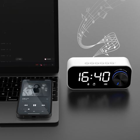 Recci RSK-W11 FM-TF Çift Alarmlı Dijital Saatli Wireless Bluetooth 5.0 Speaker 3W 1200mAh