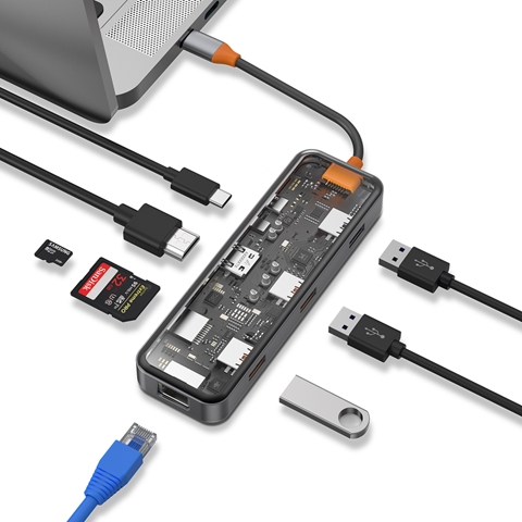 Wiwu CB008 Cyber 8 in 1 Type-C Hub 100W Şarj Destekli SD Kart-RJ45-Hdmi-Usb Çoğaltıcı