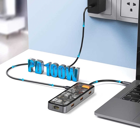 Wiwu CB008 Cyber 8 in 1 Type-C Hub 100W Şarj Destekli SD Kart-RJ45-Hdmi-Usb Çoğaltıcı
