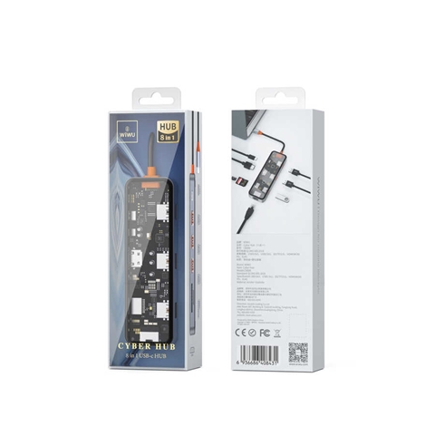 Wiwu CB008 Cyber 8 in 1 Type-C Hub 100W Şarj Destekli SD Kart-RJ45-Hdmi-Usb Çoğaltıcı